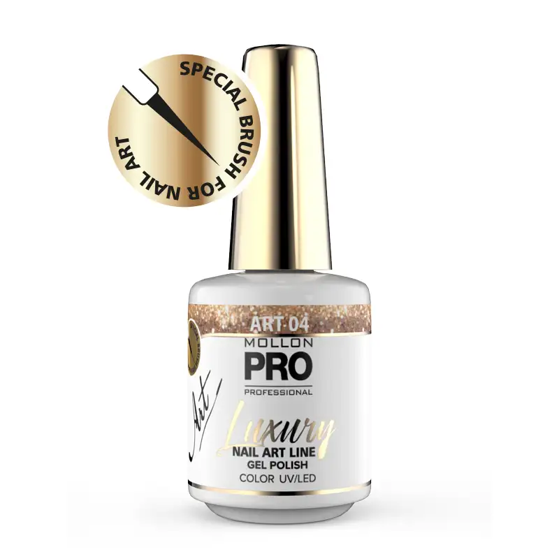 UV Nagellack mit goldenen Glitzer von Mollon Pro, Kollektion Nail Art