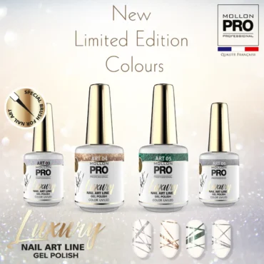 UV Nagellack mit silbernen und goldenen Glitzer von Mollon Pro, Kollektion Nail Art