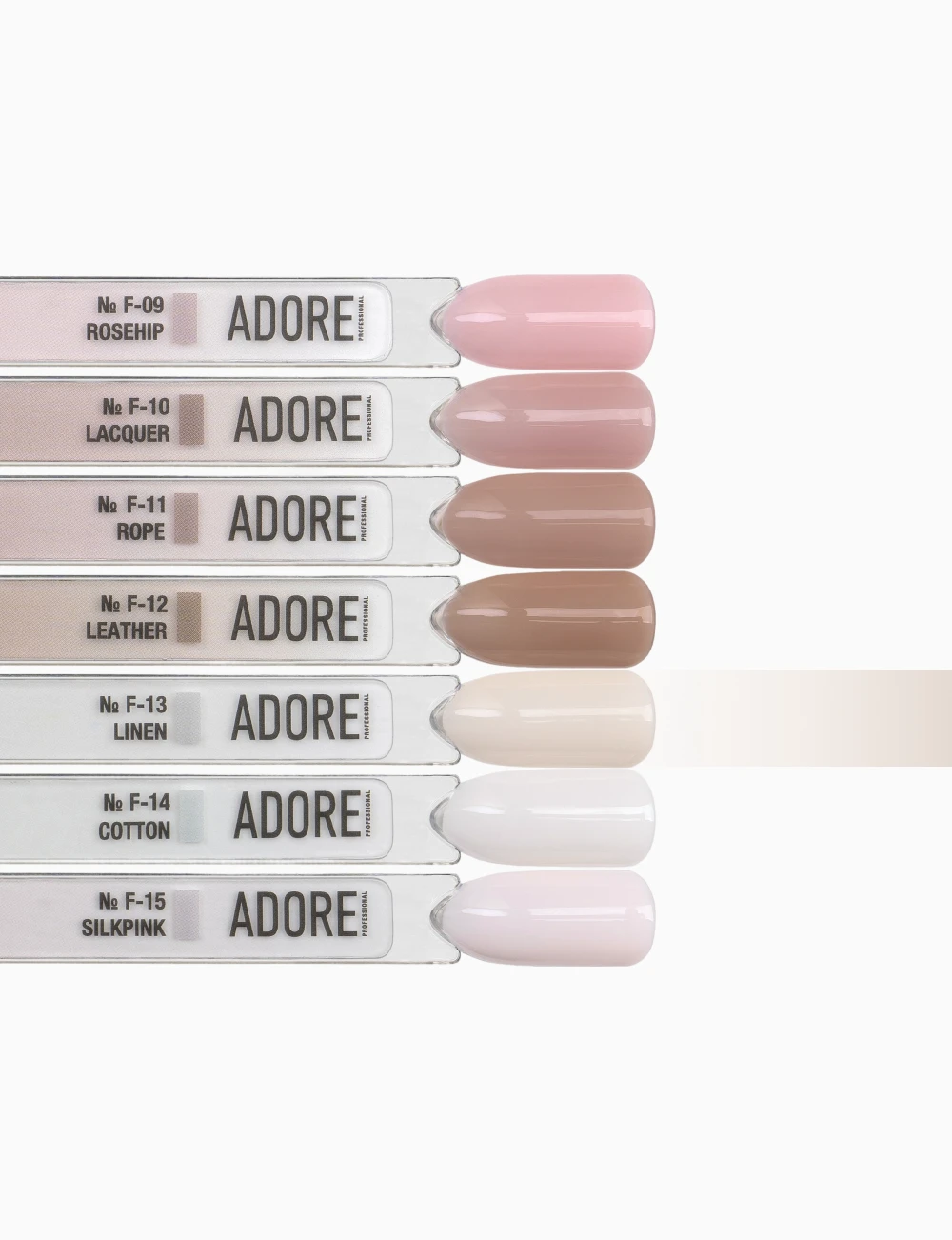 Farbmuster von ADORE French F13 Linen auf der Nagelpalette
