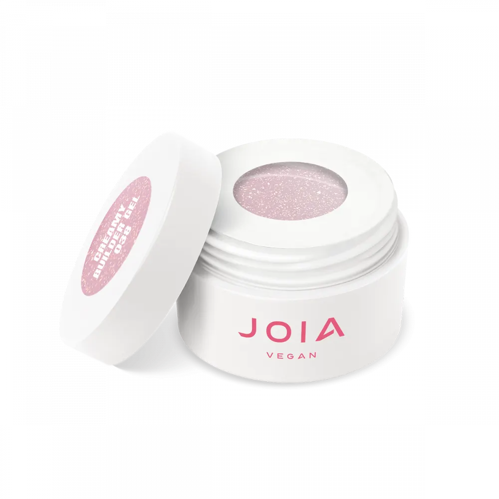 JOIA vegan Creamy Builder Gel 038 Aurora Bloom 15 ml – natürliches Pfirsich Nude Aufbaugel mit Goldschimmer