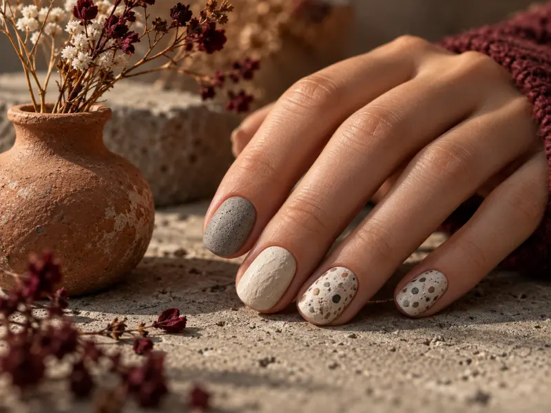 Clay Gel Nägel mit Beton-, Keramik- und Terrazzo-Effekt