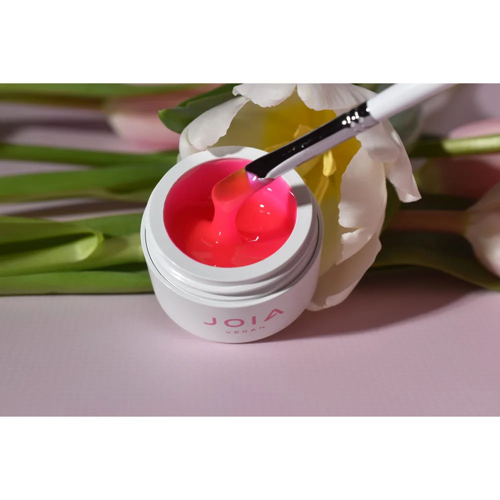 JOIA vegan Creamy Builder Gel Fuchsia Fusion mit Pinsel im pinken Aufbaugel